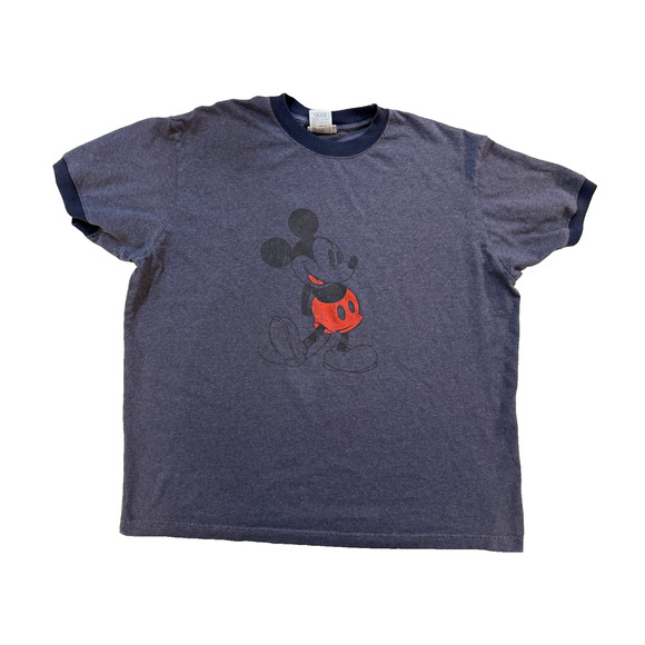 Disneyland Resort Mickey Mouse Shirt Mens XL Navy Heather Ringer Box Tee Fader - Picture 1 of 6